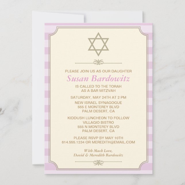 Invitación elegante de Mitzvah del palo (Anverso)