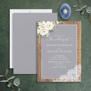 Invitación Elegante De Moda Gris Rústico Guión De Madera Boda