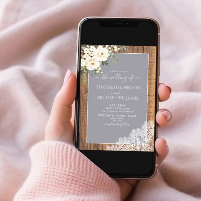 Invitación Elegante De Moda Gris Rústico Guión De Madera Boda (Subido por el creador)