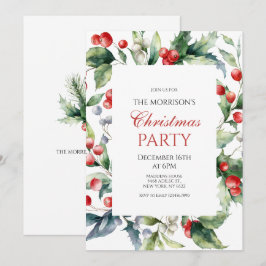 Invitación elegante de Navidad con acebo y bayas p