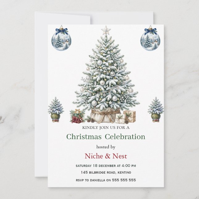 Invitación elegante de Navidad con árbol de Navida (Anverso)