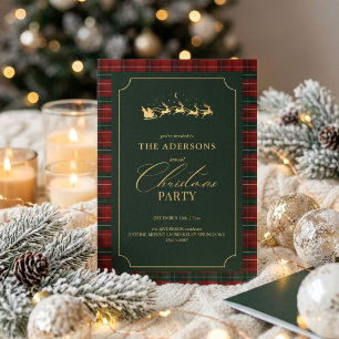 Invitación elegante de Navidad con cuadros escoces