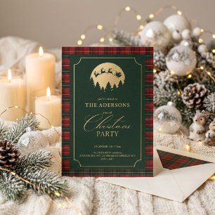 Invitación elegante de Navidad con cuadros escoces