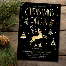 Invitación elegante de Navidad con foil dorado y n