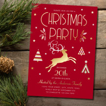 Invitación elegante de Navidad con foil rojo profu
