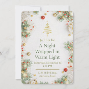Invitación elegante de Navidad en blanco y dorado