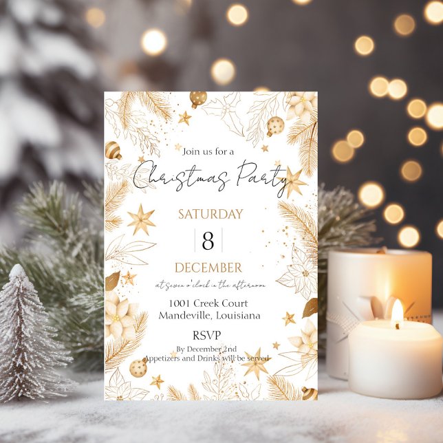 Invitación elegante de Navidad en oro a la fiesta  (Subido por el creador)