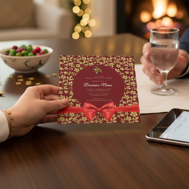 Invitación elegante de Navidad en oro rojo para fi (Subido por el creador)
