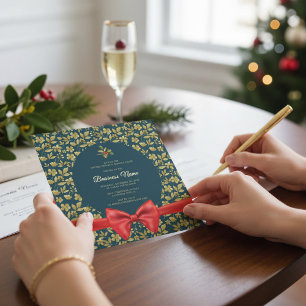 Invitación elegante de Navidad en oro y turquesa p