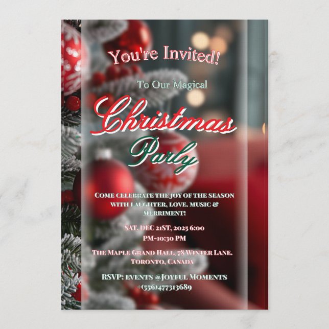 Invitación elegante de Navidad en rojo para fiesta (Anverso)