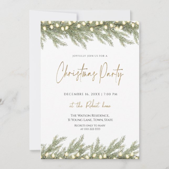 Invitación elegante de Navidad en verde para fiest (Anverso)