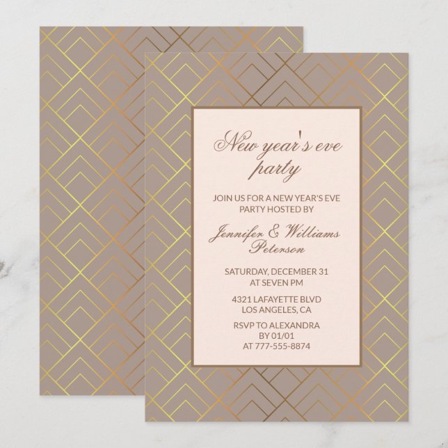 invitación elegante de Nochevieja (Anverso / Reverso)
