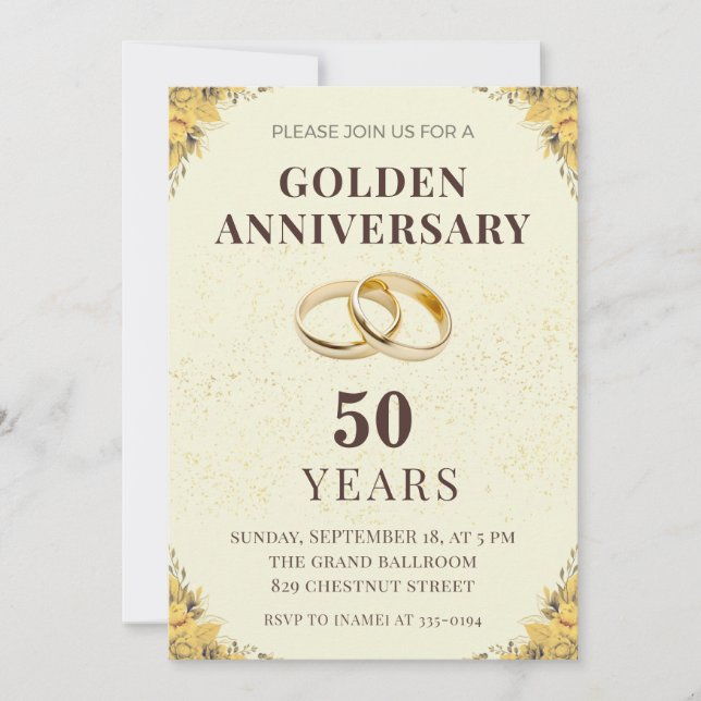 Invitación elegante de oro para bodas de oro 50 an (Anverso)