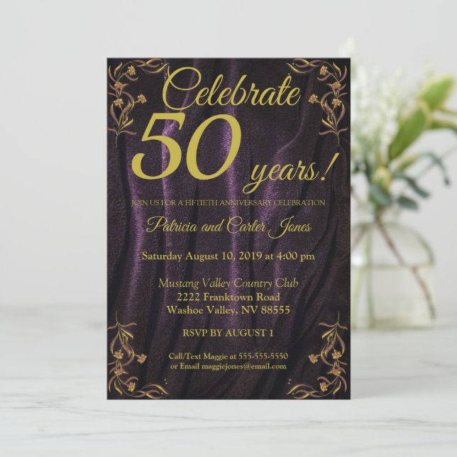 Invitación elegante de oro para el 50 aniversario (Anverso de pie)