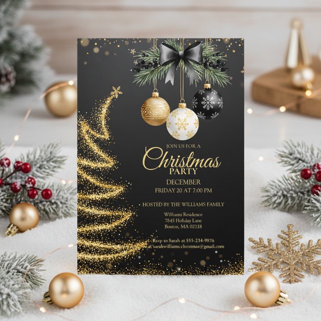 Invitación elegante de oro para fiesta de Navidad  (Gold Christmas Invitation)
