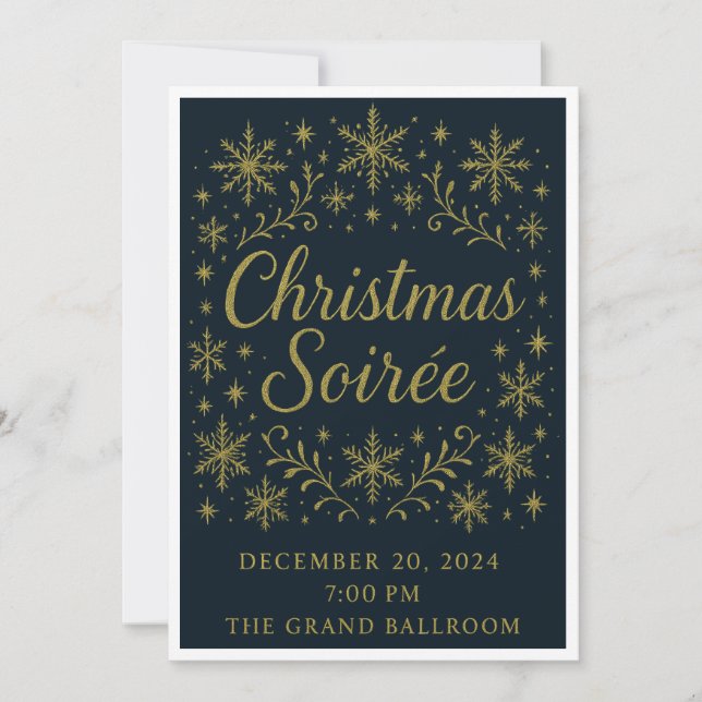 Invitación elegante de oro para la velada de Navid (Anverso)