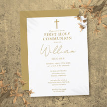 Invitación elegante de oro para Primera Comunión
