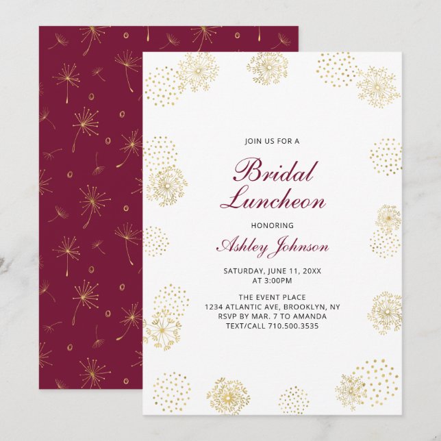Invitación elegante de oro y borgoña para almuerzo (Anverso / Reverso)