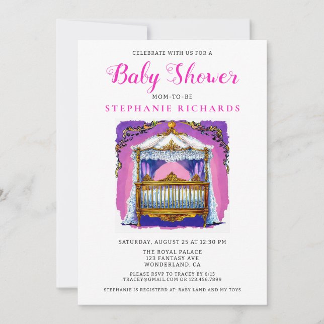 Invitación Elegante De Oro Y Criba De Lazo Blanco Baby Shower (Anverso)