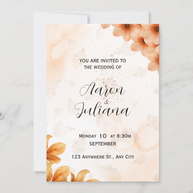 Invitación elegante de otoño con acuarela naranja  (Anverso)