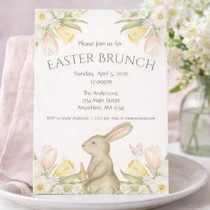 Invitación elegante de Pascua con conejito floral