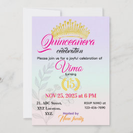Invitación Elegante de Pastel Botánico para Quince