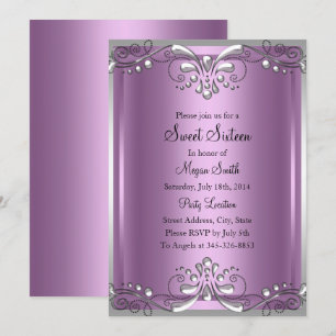 Invitación Elegante de Pearl Purple Sweet Sixteen