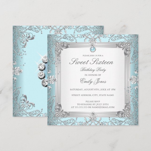 Invitación elegante de Pearl Sweet 16 dieciséis az (Anverso / Reverso)