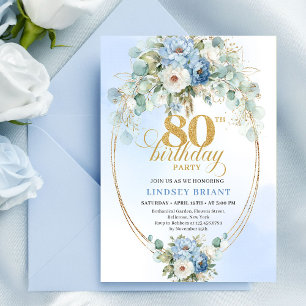 Invitación elegante de peonía floral azul polvorie