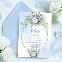 Invitación elegante de peonías azules para baby sh