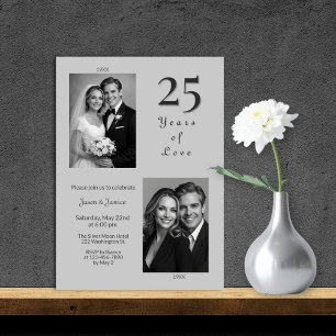 Invitación elegante de plata del 25º aniversario