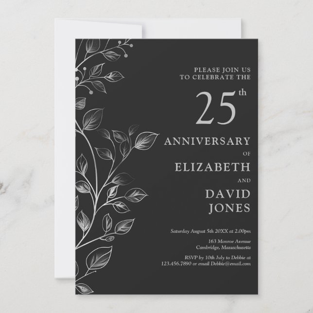 Invitación elegante de plata para el 25 aniversari (Anverso)