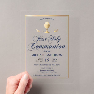 Invitación elegante de Primera Comunión en oro