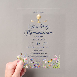 Invitación elegante de Primera Comunión floral de