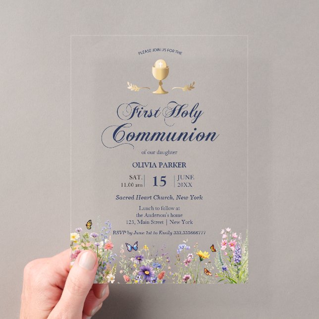 Invitación elegante de Primera Comunión floral de  (Insitu (portátil))