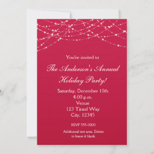 Invitación elegante de purpurina roja para vacacio