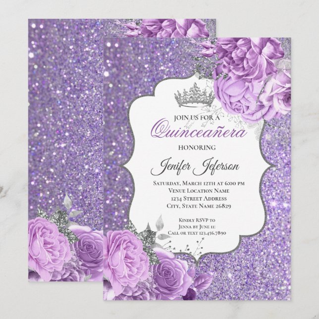 Invitación elegante de Quinceañera (Anverso / Reverso)