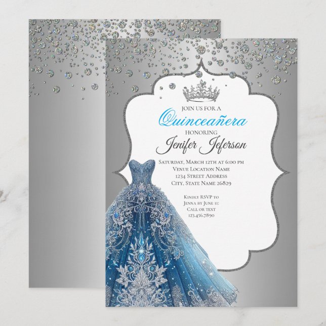 Invitación elegante de Quinceañera (Anverso / Reverso)