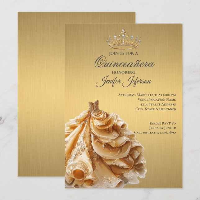 Invitación elegante de Quinceañera (Anverso / Reverso)