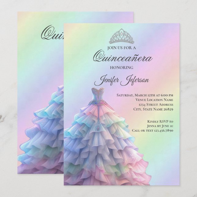 Invitación elegante de Quinceañera (Anverso / Reverso)