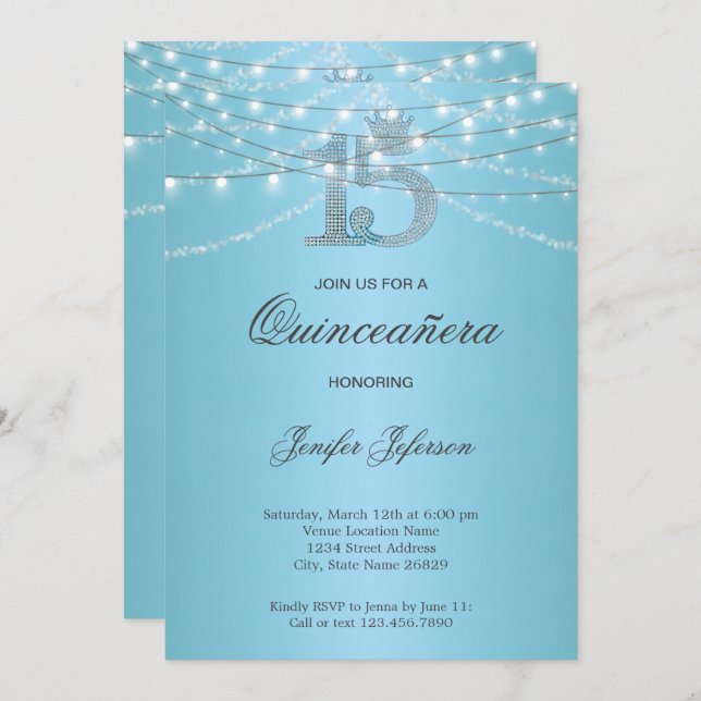 Invitación elegante de Quinceañera (Anverso / Reverso)