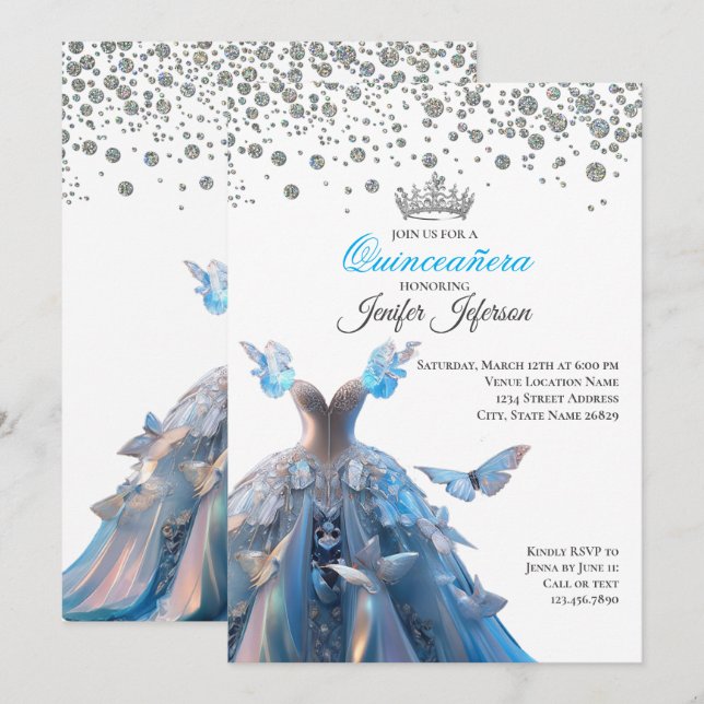 Invitación elegante de Quinceañera (Anverso / Reverso)