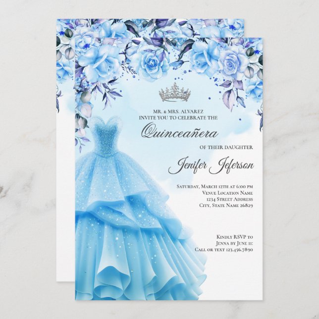 Invitación elegante de Quinceañera (Anverso / Reverso)