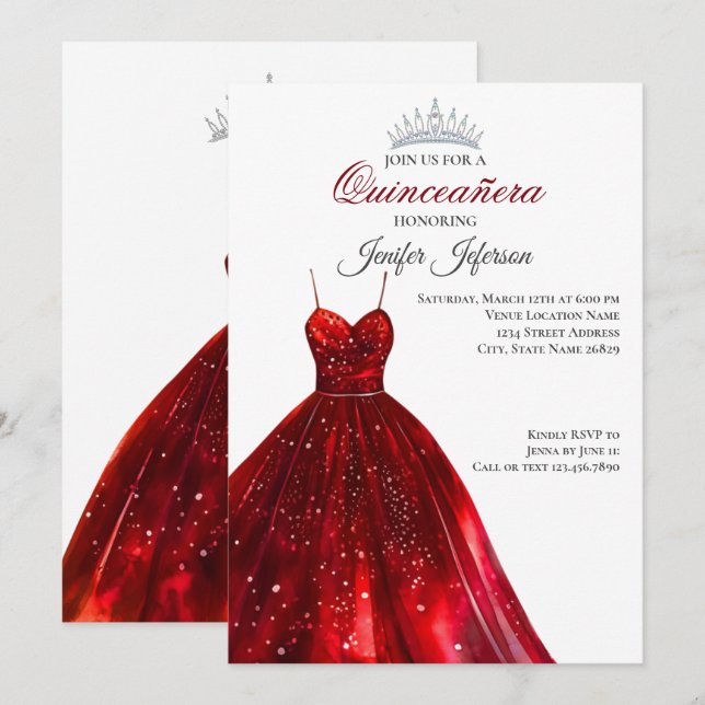Invitación elegante de Quinceañera (Anverso / Reverso)