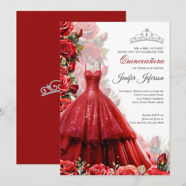 Invitación elegante de Quinceañera (Anverso / Reverso)