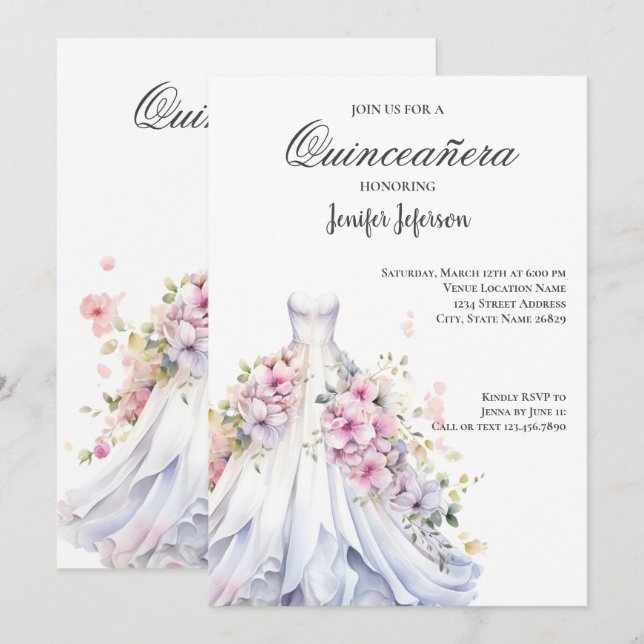 Invitación elegante de Quinceañera (Anverso / Reverso)
