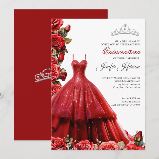 Invitación elegante de Quinceañera (Anverso / Reverso)