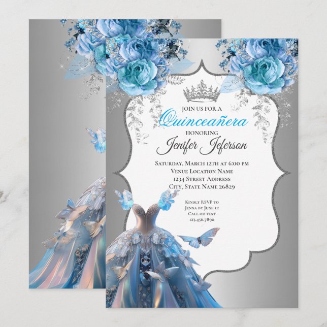 Invitación elegante de Quinceañera (Anverso / Reverso)