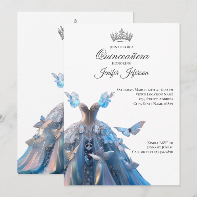 Invitación elegante de Quinceañera (Anverso / Reverso)