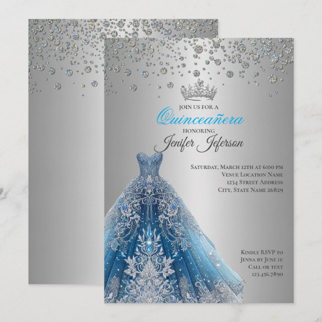 Invitación elegante de Quinceañera (Anverso / Reverso)